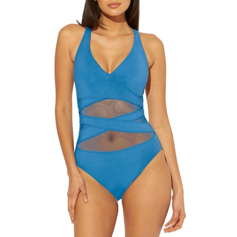 BLEU Women's Blue Stretch Removable Cups Don One Piece Swimsuit 12